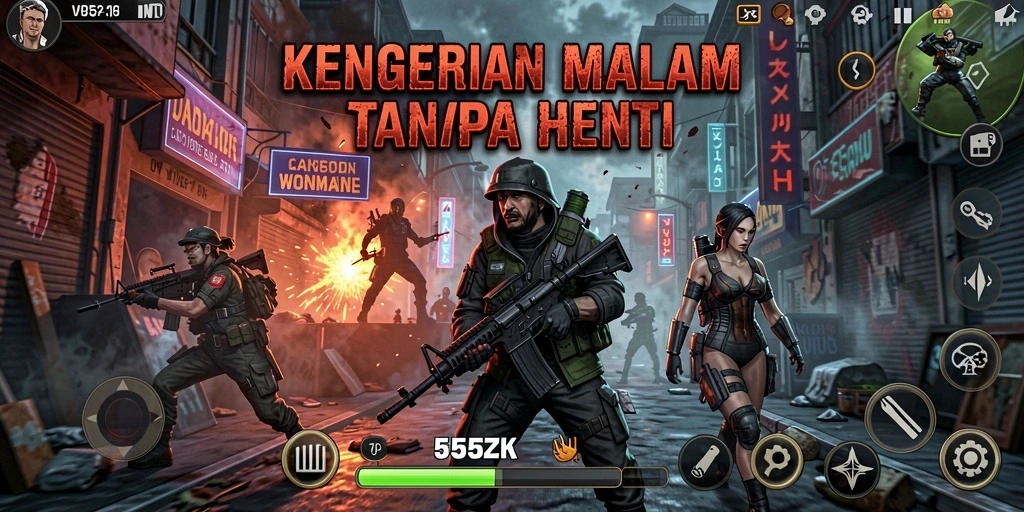 Memperlihatkan suasana mencekam dalam gameplay 555ZK.