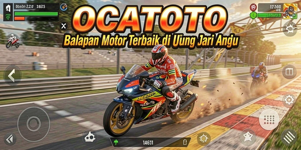 Screenshot menunjukkan aksi balapan motor yang mendebarkan dengan grafik memukau.
