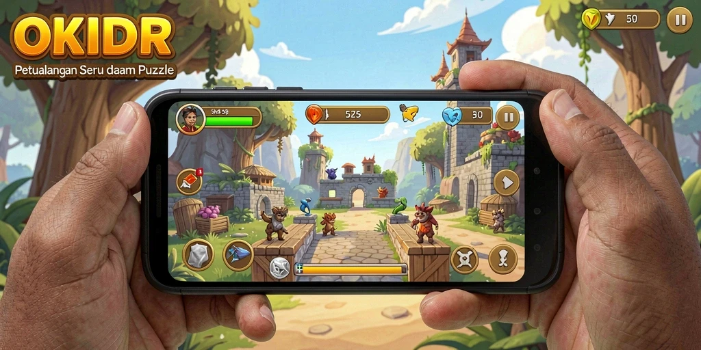 Screenshot gameplay OKIDR menampilkan tantangan puzzle yang menarik.