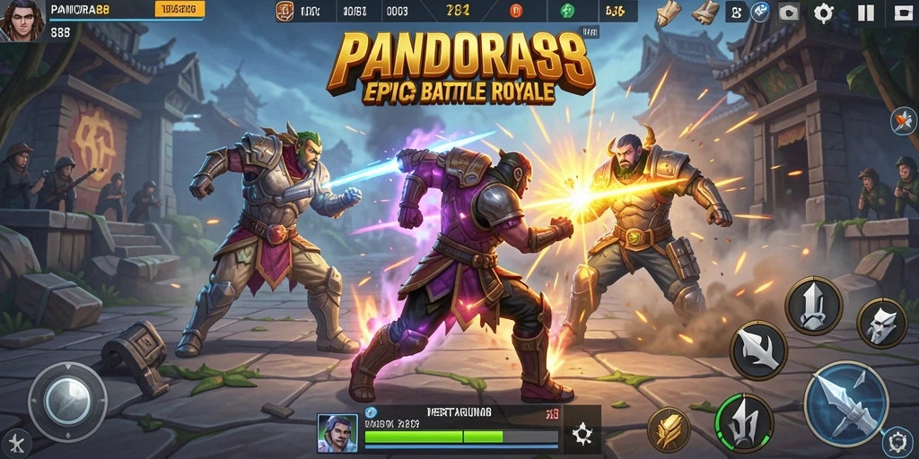 Screenshot yang menampilkan aksi seru dalam PANDORA88 di arena Battle Royale.