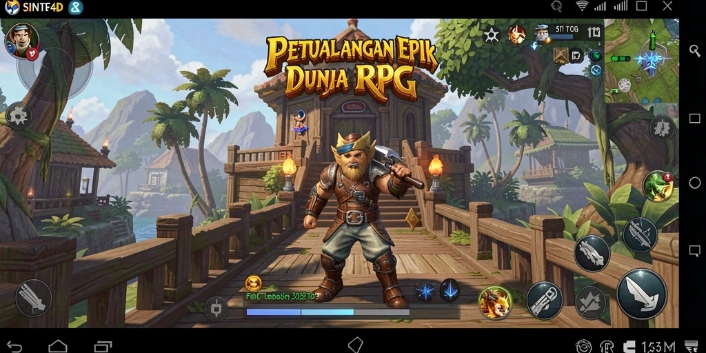 Screenshot gameplay SINTE4D yang menampilkan pertempuran epik.