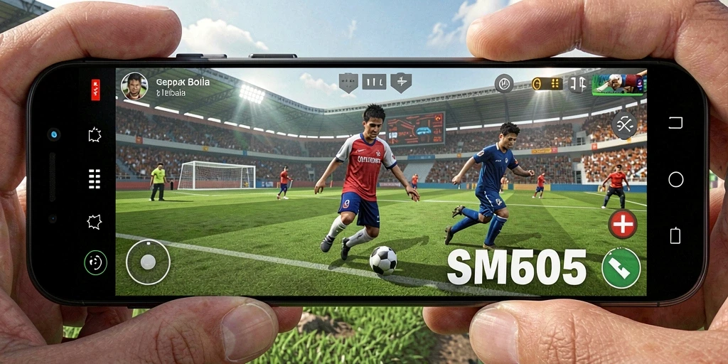 Tampilan gameplay arena sepak bola yang mendebarkan di SM605.